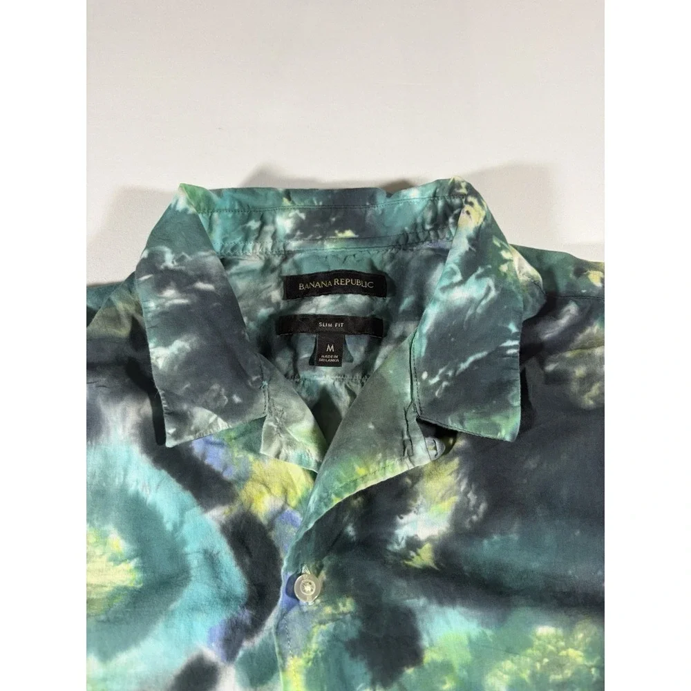 Banana Republic Shirt Mens Medium Slim Fit Loop Collar Button Up Tie Dye Casual